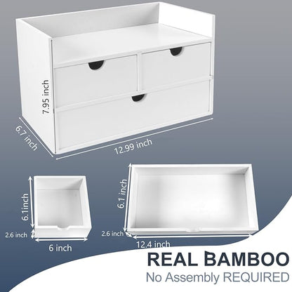 Charmewooden Desk Organizer with Drawers Countertop Drawer Organizer Drawers for Desk Top Home Office Workspace Bathroom Toiletries Supplies (White with shelf)