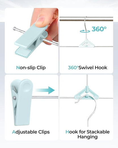 Pant Skirt Hangers with Clips 30 Pack - Space Saving Stackable Shorts Hangers with Clips - Non-Slip, Adjustable for Women, Kids, Men, Children, Blue