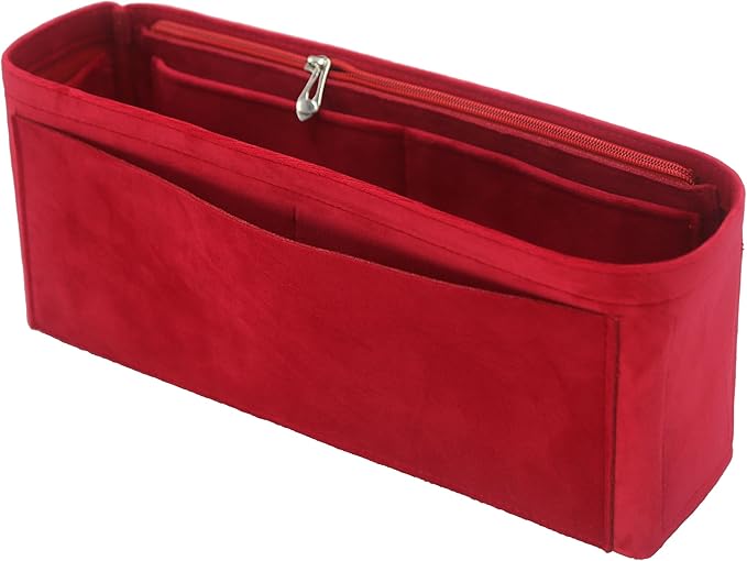 Purse Organizer Insert, Suede Bag Organizer Handbag Tote Shaper, Suede Material, Soft and Non Damaging Bag (Slender Medium,Red)