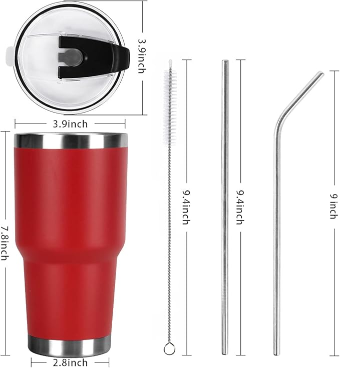 SYACOT 30oz Tumbler Double Wall Stainless Steel Vacuum Insulated Travel Mug with Splash-Proof Lid Metal Straw and Brush