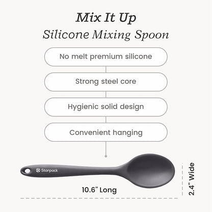 Starpack 'Mix it Up' Premium Silicone Cooking Spoons - Silicone Mixing Spoons for Baking Heat Resistant 600°F - Kitchen Spoons for Nonstick Cookware - LFGB Grade Serving Spoons - Rubber Stirring Spoon