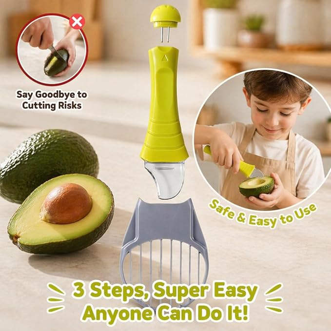 Avocado Slicer Tool 3 in 1, Avocado Cutter Tool, Avocado Peeler - 3-in-1: Slice/Pit/Scoop, Safe & Easy for All Ages, Slides into Drawer, Great Gift for Friends/Colleagues - Avacado Tool