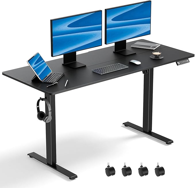 55 x 24 Inch Electric Standing Desk Adjustable Height, Sit Stand Desk, Stand up Desk for Home Office, Computer Workstation (Spliced Desktop,Black)