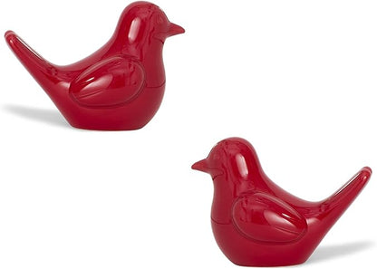 Artconal Small Red Bird Statue Ceramic 2-Piece Set, 3¾ inch Cute Knick Knack for Home Office Shelf Desk Decor