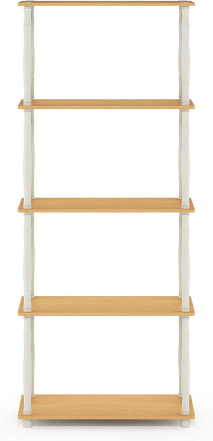 Furinno TURN-S-TUBE Storage Shelves, 5-Tier Book Shelf, Corner Shelf, Toolless Open Shelves, Classic Tubes, for Organization and Storage, Living Room, Garage, Home Office, Beech