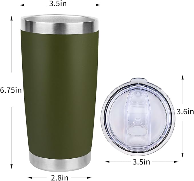 20oz Stainless Steel Tumbler Bulk with Lid, Travel Mug - Double Wall Vacuum Powder Coated Cup - Army Green, 6 Pack