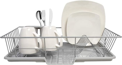 Sweet Home Collection 3 Piece Dish Drainer Rack Set, 12" x 19" x 5", Silver