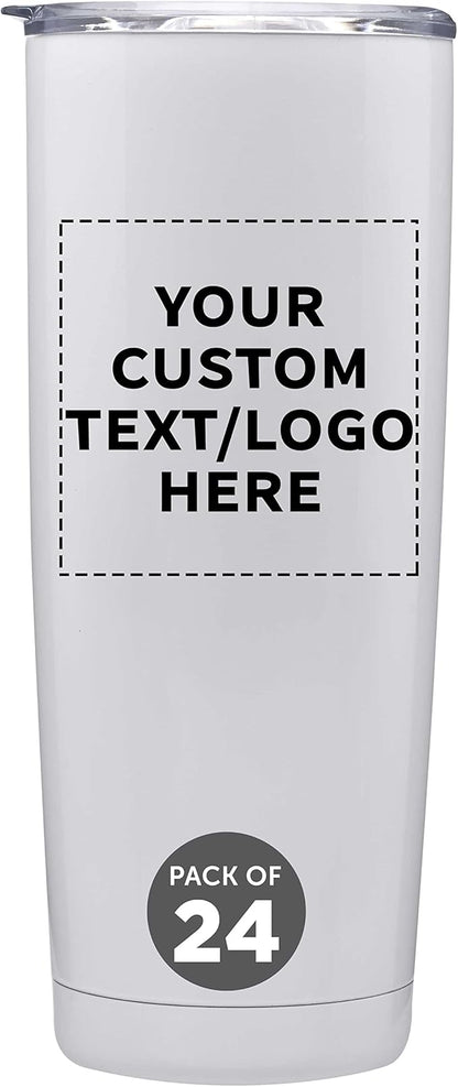 Custom Pipette Stainless Steel Coffee Tumblers 20 oz. Set of 24, Personalized Bulk Pack - Double Wall, Perfect for Coffee, Hot Cocoa, Other Hot & Cold Beverages - White