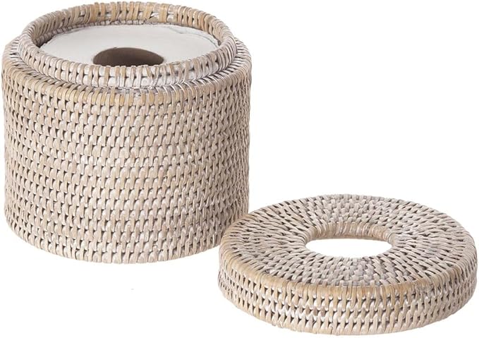 KOUBOO La Jolla Toilet Paper Roll Cover | Wicker Bathroom Decor | Freestanding Toilet Paper Storage, Basket with Lid, Bathroom Essentials, Decorative Tissue Holder, White-Wash