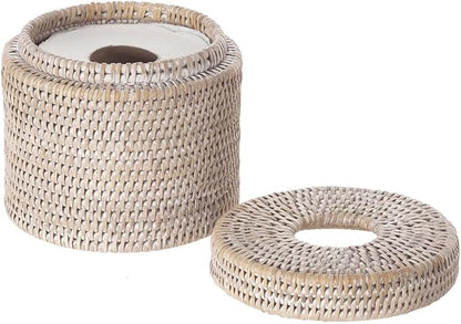 KOUBOO La Jolla Toilet Paper Roll Cover | Wicker Bathroom Decor | Freestanding Toilet Paper Storage, Basket with Lid, Bathroom Essentials, Decorative Tissue Holder, White-Wash