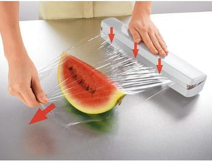 Plastic Wrap Cutter, Food Freshness Dispenser Preservative Film Unwinding Cutting Cling Wrap Kitchen Accessorie Easy to Use , Pull , Press , Cut and Wrap