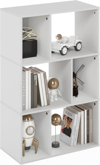 Furinno DALY Book Shelf, 6-Cube Bookshelf, Cube Storage Organizer Bookcase with Irregular Compartments, 11.7 x 23.6 x 36.8, for Living Room, Bedroom, Home Office, White