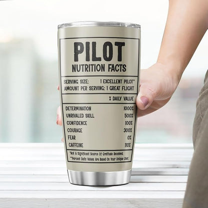 Pilot Nutrition Facts Tumbler Gift for Men, Aviation Panel Design 20oz Stainless Steel Cup, Funny Flight Coffee Mug for Pilot, Dad, Son, Husband, Birthday or Christmas