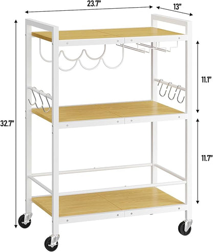 TUTOTAK Bar Cart, Serving Cart for Home, Microwave Cart, Drink Cart, Mobile Kitchen Shelf with Wine Rack and Glass Holder, Rolling Beverage Cart BC01BOW030