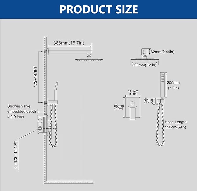 Polished Chrome Shower System with 12-Inch Rain Showerhead and Handheld | Innovative air-injection technology for low pressure, high-flow rate up to 3.22 GPM ensuring powerful consistent stream