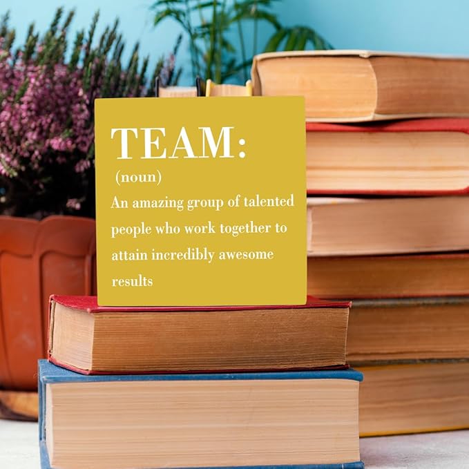 HTBIG Inspirational Team Noun Office Decor Desk Decor Wooden Box Sign, Rustic Black Wood Plaque Box Sign for Home Office Desk Shelf Table Decoration Coworker Gift Team Sign, Yellow