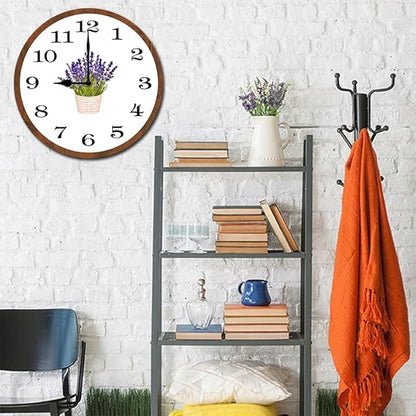 Lavender Wall Clock 10 Inch Wooden Battery Operated Autumn Forest Maple Leaves Wall Clocks Decorative Indoor,Decorative for Kitchen Bathroom Bedroom