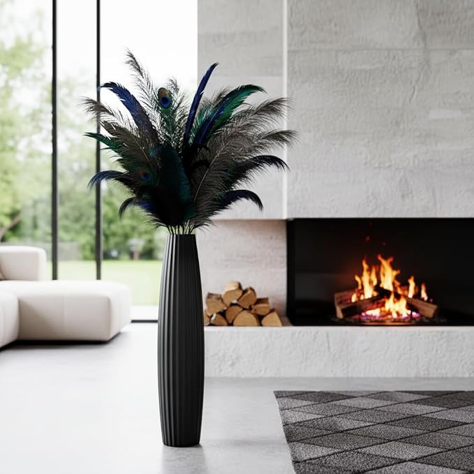 Floor Vases, Tall Floor Vase 23.6 inch (60CM, 1.96FT) Tall Vases, Sturdy Black Vase for Living Room Decor, Resin Black