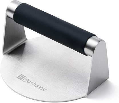 Husfunov Stainless Steel Burger Press, 5.5 Inch Round Smasher,with Anti-Scald Handle,Non-Stick Smooth Hamburger Press,Flat Bottom, for Cooking Burgers, Bacon, Ground Beef, Meats, Sausage and So On