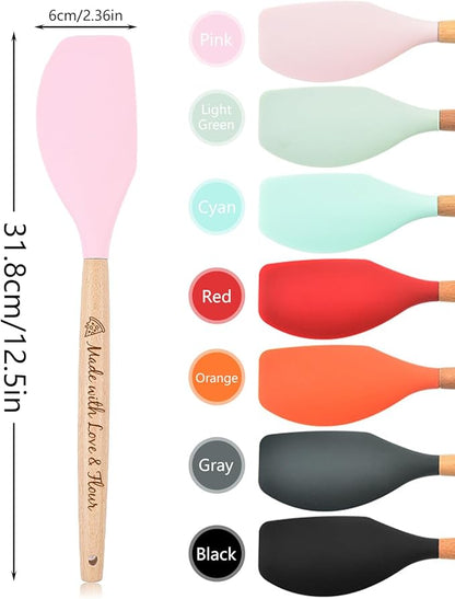 1Pcs Silicone Spatula for Cooking Baking, Personalized kitchen Utensils with Wooden Handle, Non-Stick Heat Resistant Scraper (CUSTOM Name Pattern), Baking Mixing Rubber Tool