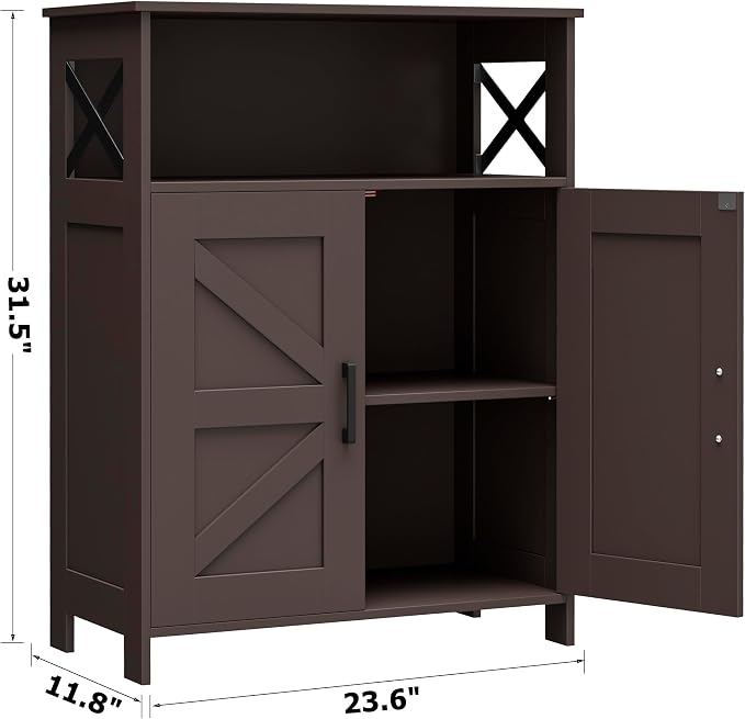Homhedy Farmhouse Bathroom Storage Cabinet with 2 Doors, Toilet Paper Cabinet with Adjustable Shelf, Small Bathroom Cabinet for Kitchen/Laundry/Living Room, 11.8 x 23.6 x 31.5 Inches, Brown