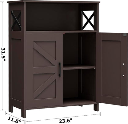 Homhedy Farmhouse Bathroom Storage Cabinet with 2 Doors, Toilet Paper Cabinet with Adjustable Shelf, Small Bathroom Cabinet for Kitchen/Laundry/Living Room, 11.8 x 23.6 x 31.5 Inches, Brown