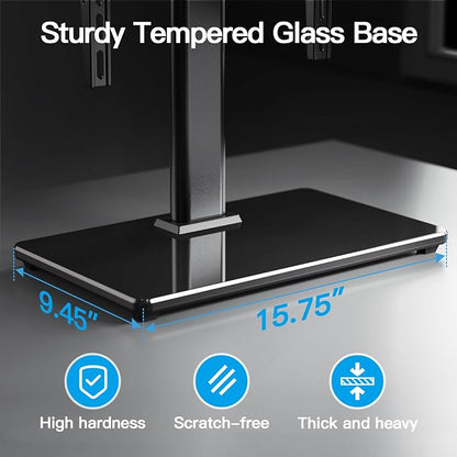 PERLESMITH Universal TV Stand Table Top TV Base for 32 to 65 inch LCD LED OLED 4K Flat Screen TVs-Height Adjustable TV Mount Stand with Tempered Glass Base,VESA 400x400mm,Holds up to 88lbs,PSTVS15