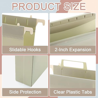 gisgfim 16 Pack Plastic Hanging File Folder Letter Size 2inch Expanding File Folders with Tabs Extra Capacity Hang Folders Heavy Duty for Filing Cabinet Designed for Bulky Files Morandi Colors