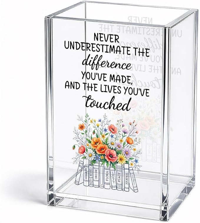 Never Underestimate The Difference You’ve Made Acrylic Pencil Holder Cup, Social Worker Appreciation Gifts for Desk Organizer, Floral Books Mark Holder Gifts for Teacher MSW, Graduation Present