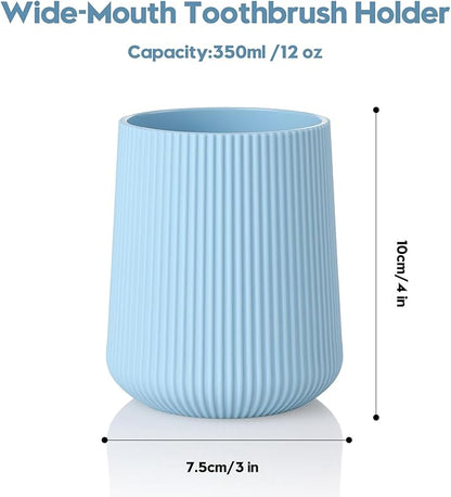 YAUKPH Light Blue Striped Toothbrush Holder for Electric Toothbrushes Bathroom Organizer Cup for Toothpaste Kids & Adults