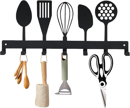 Metal Key Holder, Wall Mounted Key Hooks, Key Holder for Wall, Key Organizer Rack with 7 Hooks, Key Hanger Decor for Kitchen, Entryway, Hallway, Bedroom, Doorway (Cookware 12IN)