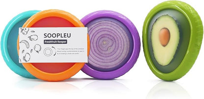 SOOPLEU Avocado Saver & Onion Storage – 4-Pack Reusable Produce Containers for Fridge – Help Reduce Food Waste Keepers for Tomato, Garlic, Lemon, and Cut Fruits