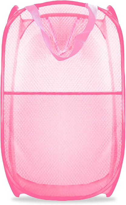 Collapsible Pop Up Laundry Hamper, Extra Large Mesh Foldable Laundry Basket, 28" x 16" x 16"(Pink)