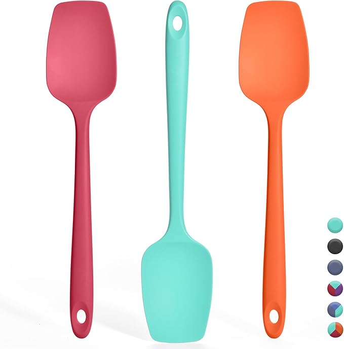 Ironberry Silicone Spoonula Set: 600ºF Heat Resistant Food Grade Cooking Baking Utensils, Kitchen Flexible Nonstick Rubber Pan Spoon Spatula for Mixing, Scrambling, Scooping (3 Pieces, Multicolor 5)