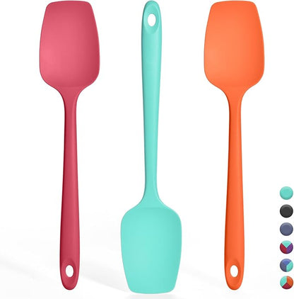 Ironberry Silicone Spoonula Set: 600ºF Heat Resistant Food Grade Cooking Baking Utensils, Kitchen Flexible Nonstick Rubber Pan Spoon Spatula for Mixing, Scrambling, Scooping (3 Pieces, Multicolor 5)