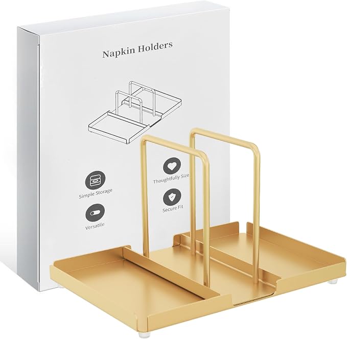 Audmore Gold Napkin Holder for Table, Metal Napkin Storage with Salt and Pepper Shakers Caddy for Dining Table Decor