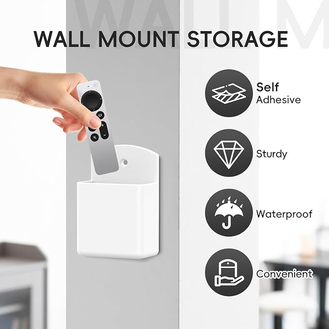 DRQ 4pc Adhesive Remote Control Holder, Wall Mount TV Controller Holder, TV Remote Organizer, Wall Pen Holder Desk Accessories Storage for Home Office School, White