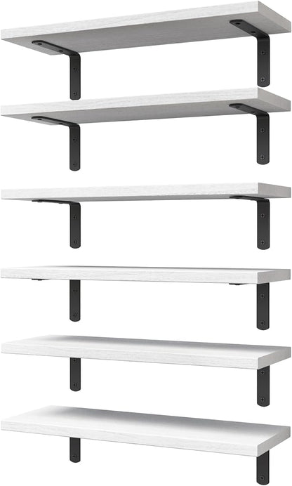 WOPITUES White Floating Shelves Set of 6,Wood for Bedroom,Modern Wall Decor,Bathroom Storage,Book Living Room[Upgraded]-White (HM011A)