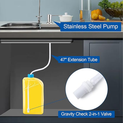 Husfunov Soap Dispenser for Kitchen Sink, Built in Sink Soap Dispenser (Brushed Nickel), Countertop Dish Soap Dispenser Stainless Steel Pump with 47" Extension Tube kit, No Need to Frequent Refills