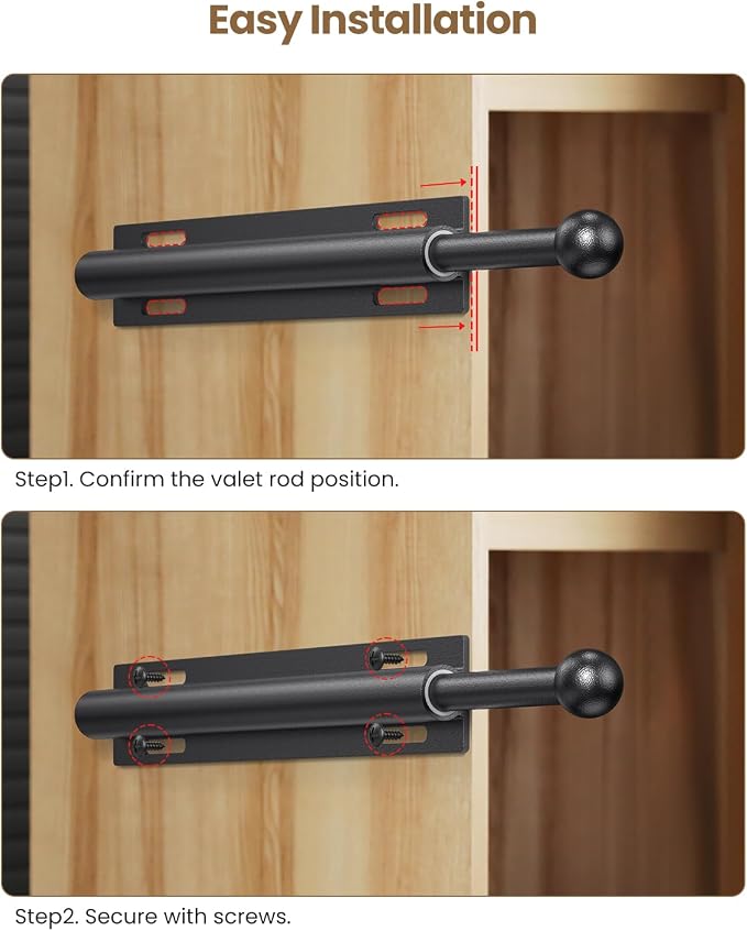 Supforce 2 PACK Valet Rod for Closet Pull Out, Retractable Slide Out Valet Rod Closet Organization, 12" Aluminum Valet Clothing Hanger Rods Perfect for Suits, Freshly Pressed Clothes, Black