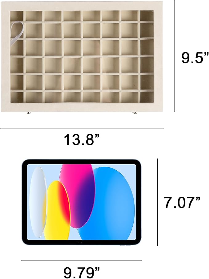 Frebeauty 48 Grid Jewelry Tray,Adjustable Earring Holder Organizer with Glass Lid,Velvet Drawer Jewelry Organizer for Rings,Studs,13.8 x 9.5 x 2 Inches Jewelry Display Box,Gift for Women(Pink)