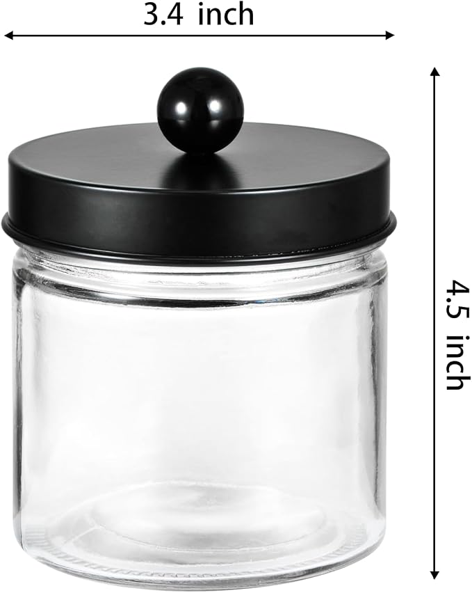 SheeChung Bathroom Organizers and Storage - 3Pack Qtip Holders Bathroom Canister Apothecary Jars for Cotton Swabs, Rounds, Balls, Qtips,Makeup Sponges, Flossers,Bath Salts - Black