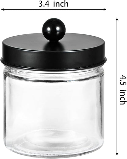 SheeChung Bathroom Organizers and Storage - 3Pack Qtip Holders Bathroom Canister Apothecary Jars for Cotton Swabs, Rounds, Balls, Qtips,Makeup Sponges, Flossers,Bath Salts - Black