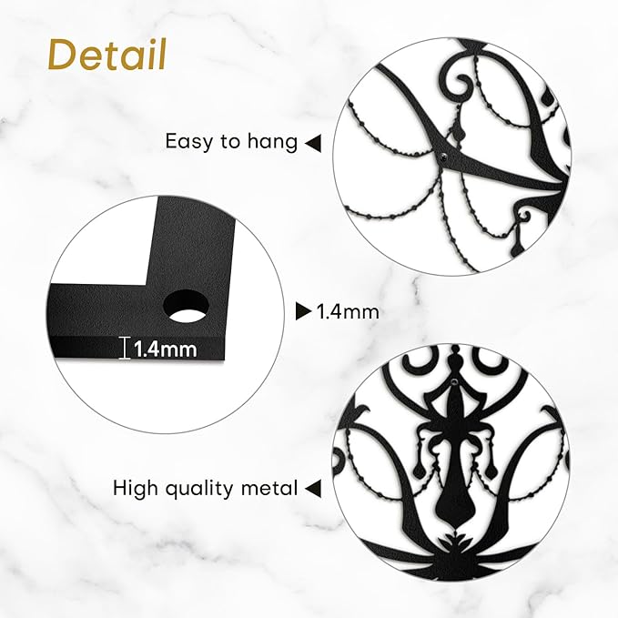 SIGNLEADER Metal Wall Decor Chandelier with Ornate Candle Motif Minimalist Modern Abstract Wall Sculpture Hangings Home Decoration for Living Room, Bedroom, Bathroom, Kitchen, Outdoor - 36" Black