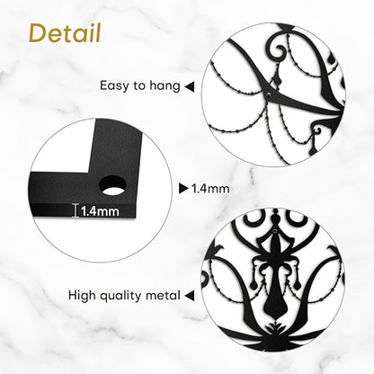 SIGNLEADER Metal Wall Decor Chandelier with Ornate Candle Motif Minimalist Modern Abstract Wall Sculpture Hangings Home Decoration for Living Room, Bedroom, Bathroom, Kitchen, Outdoor - 36" Black