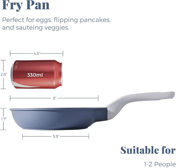 PRICUSIS Nonstick Ceramic Frying Pan, 8/10/12 Inch Non Toxic Skillet, Egg & Omelet & Chef's Pan, Induction Compatible & Oven Safe, Dishwasher Safe,PTFE PFAS & PFOA Free (8 Inch, Blue Gray)