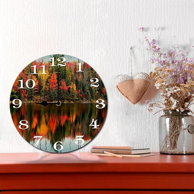 Lakes Wall Clock 10 Inch Silent Non Ticking Battery Operated Wooden Modern Office Simple Minimalist Clock Decorative for Kitchen Home Bathroom Living Room