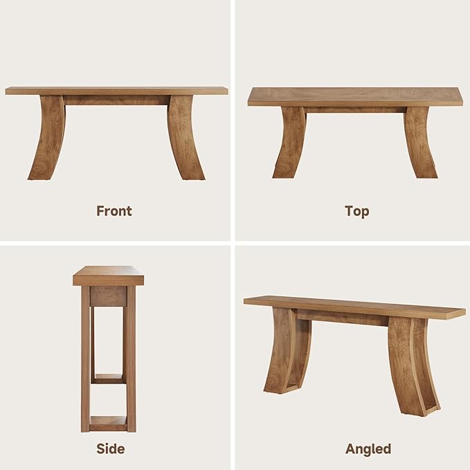 70.9-Inch Wood Console Table for Entryway Living Room, Extra Long Rectangular Natural Sofa Tables with Farmhouse Wooden Curved Base for Home Hallway Couch Foyer Entrance, Light Brown Oak