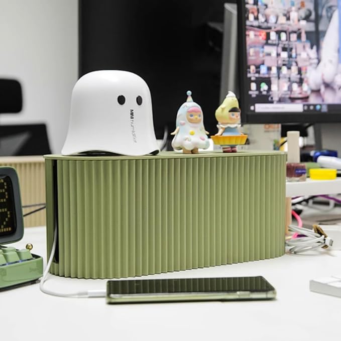 Cable Management Box,Desk Cord Organizer with Groove Cover,Plastic Cord Hider Box,Large Cable Box Organizer,Power Socket Management for TV/Computer/Router/Games Console Cable Storage (Green)
