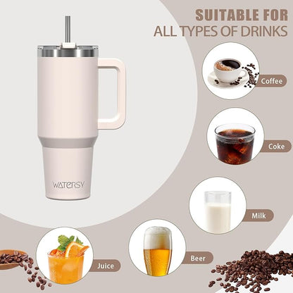 20 oz Tumbler with Handle,Tumbler with Lid and Straw,Double Wall Insulated Cup Stainless Steel Travel Mug(Cold for 34 Hours),Water Bottle for Iced Tea,Coffee,Cold Beverages(Ivory Beige)